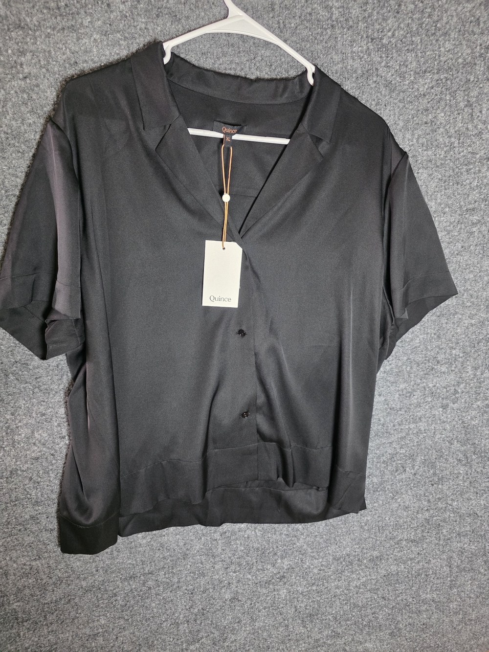 Quince Black Washable Silk Short Sleeve Button Down Shirt XL NWT
